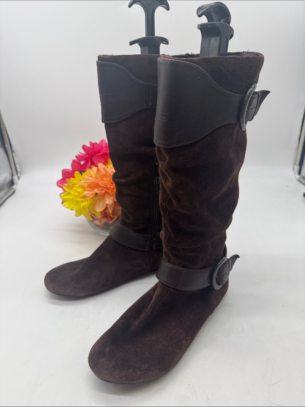 Born Women’s Brown Suede Mid-Calf Buckle Boots Size 8